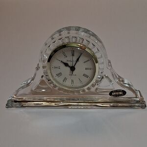 Sterling & Noble Lead Crystal Mantel Clock Clear with White and Gold Accents